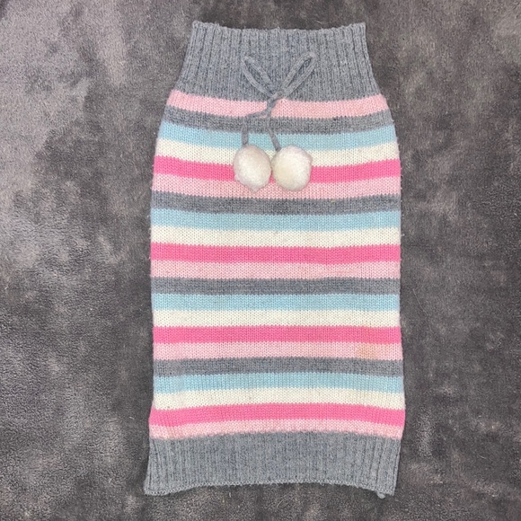Striped Dog Sweater Gray Pink Cream Blue M - Picture 1 of 6
